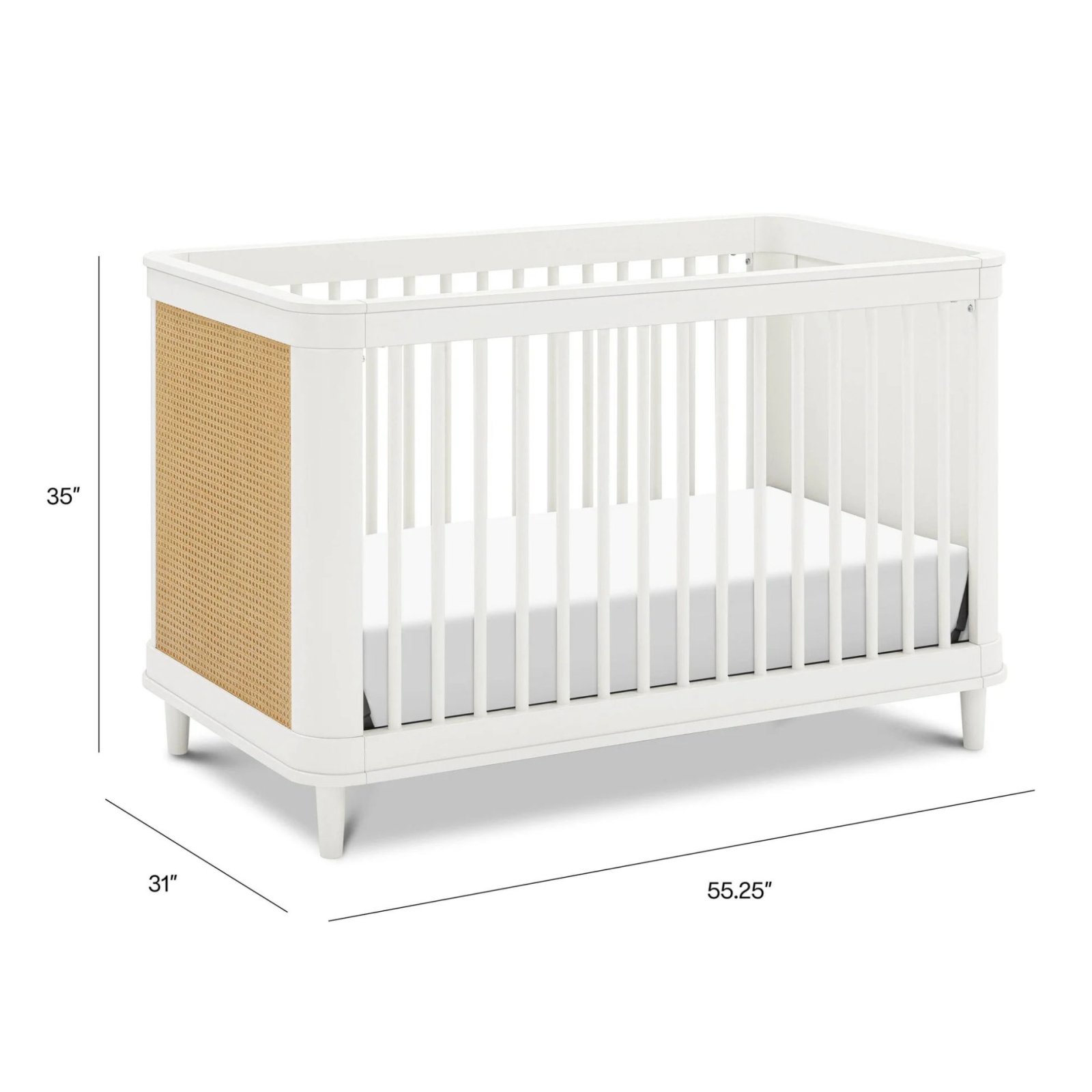 Marin with Cane 3 in 1 Convertible Crib - Warm White / Honey Cane