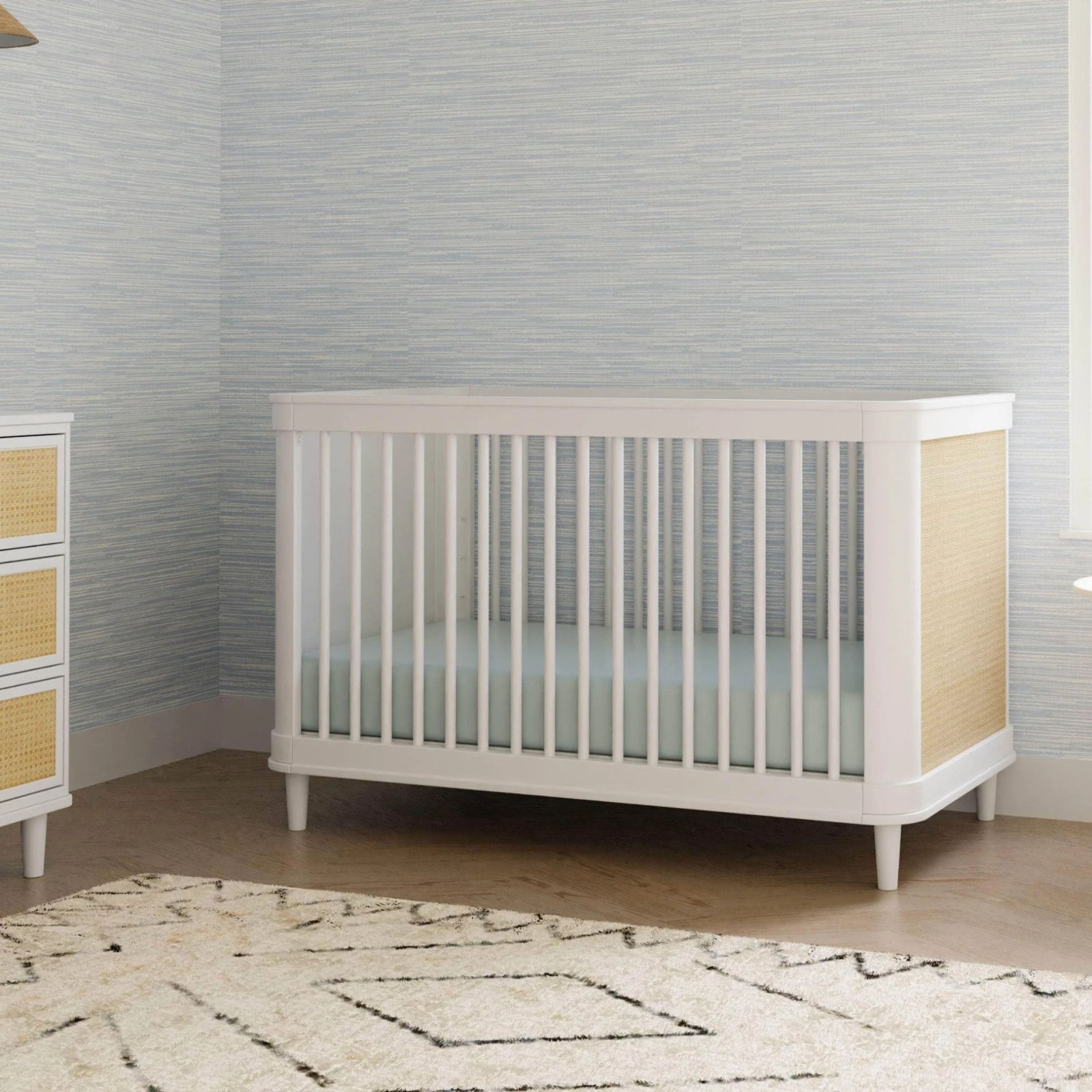 Marin with Cane 3 in 1 Convertible Crib - Warm White / Honey Cane