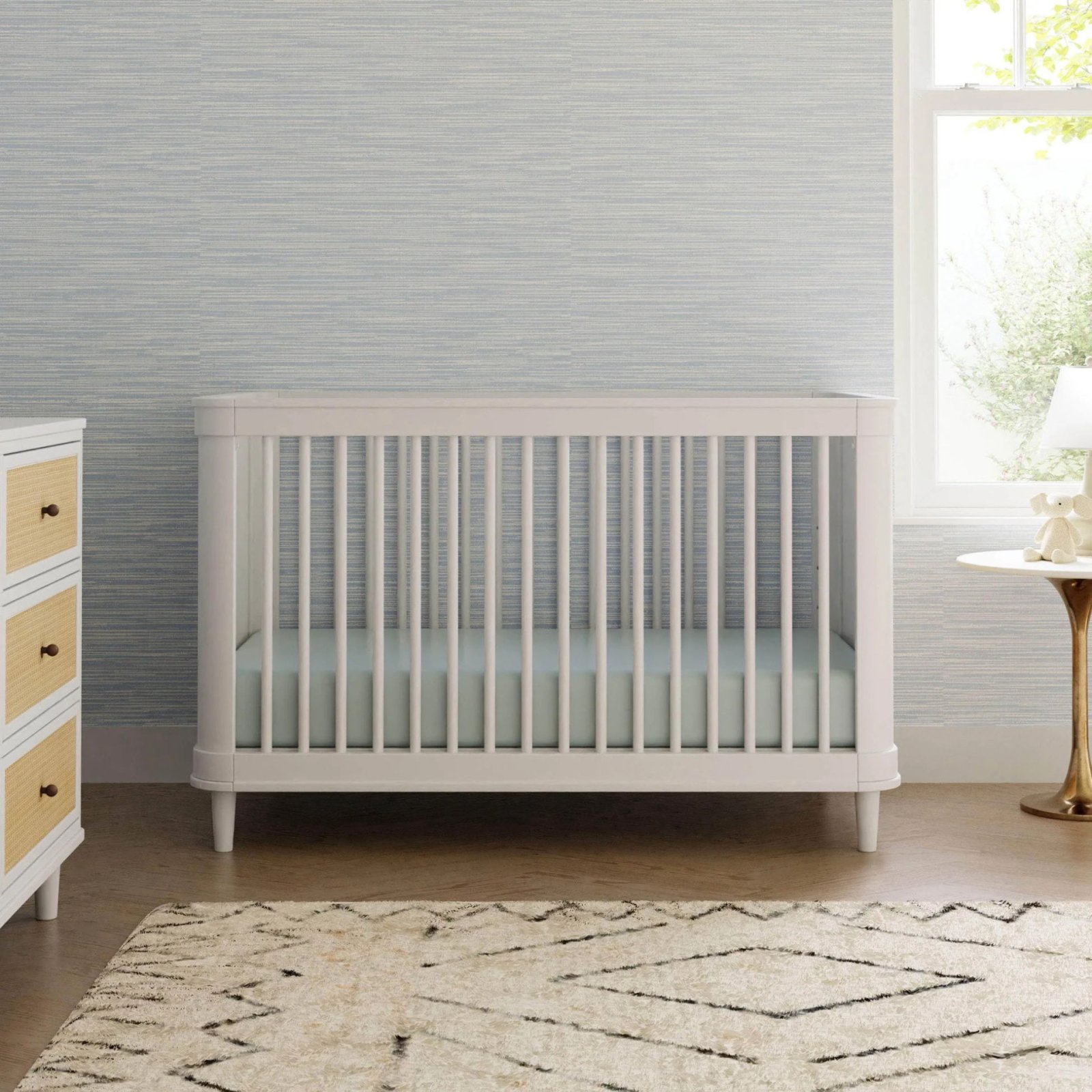 Marin with Cane 3 in 1 Convertible Crib - Warm White / Honey Cane