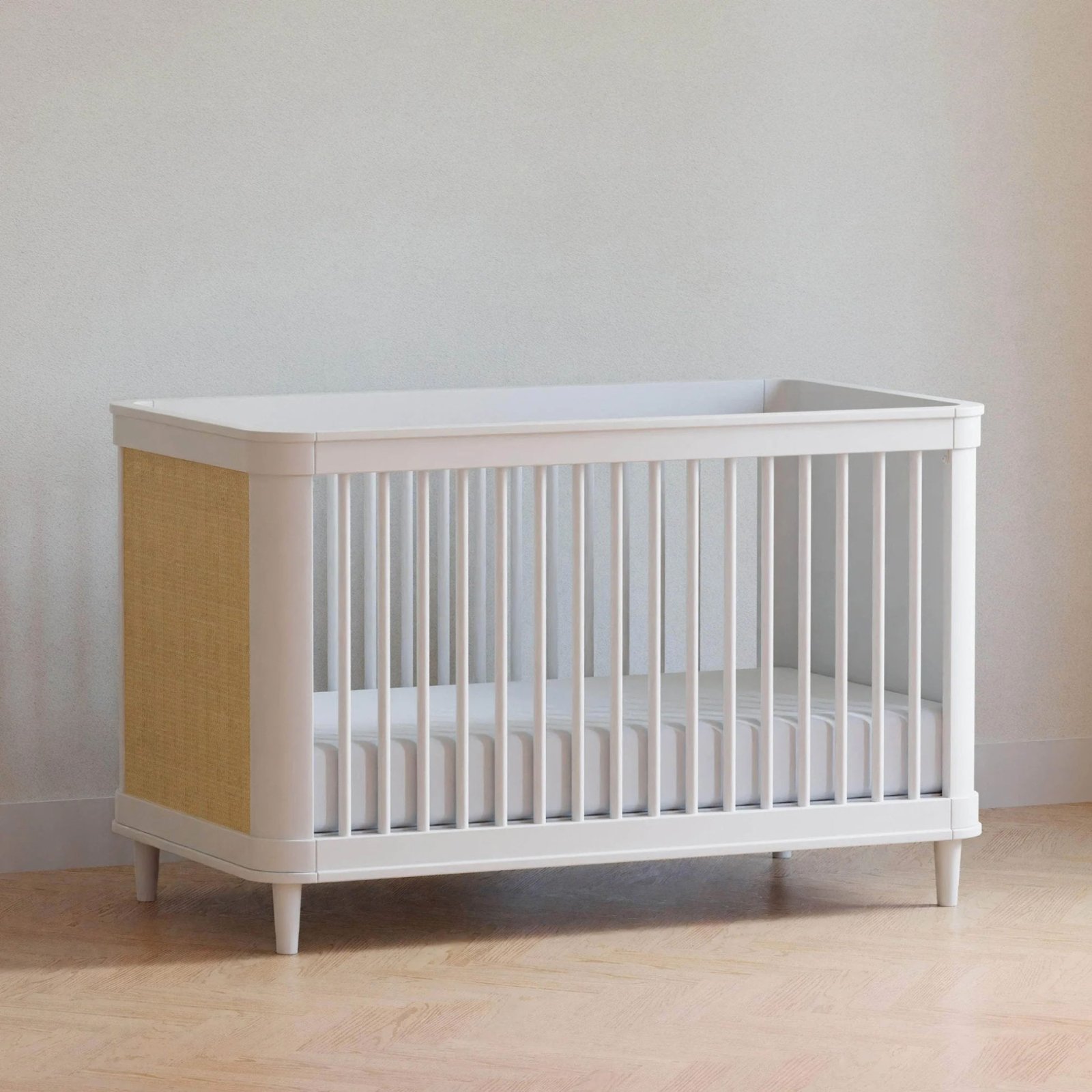Marin with Cane 3 in 1 Convertible Crib - Warm White / Honey Cane
