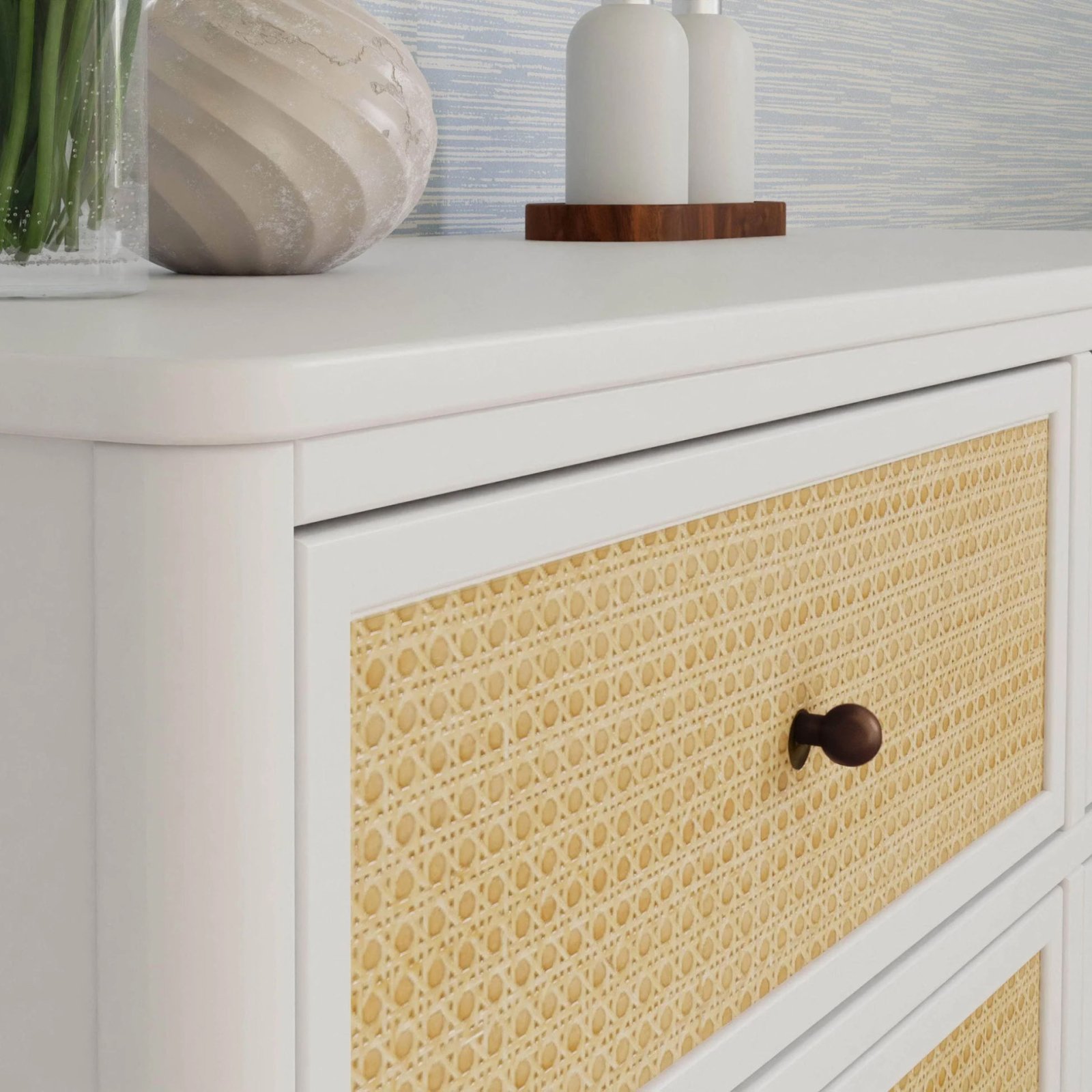 Marin with Cane 6 Drawer - Warm White and Honey Cane