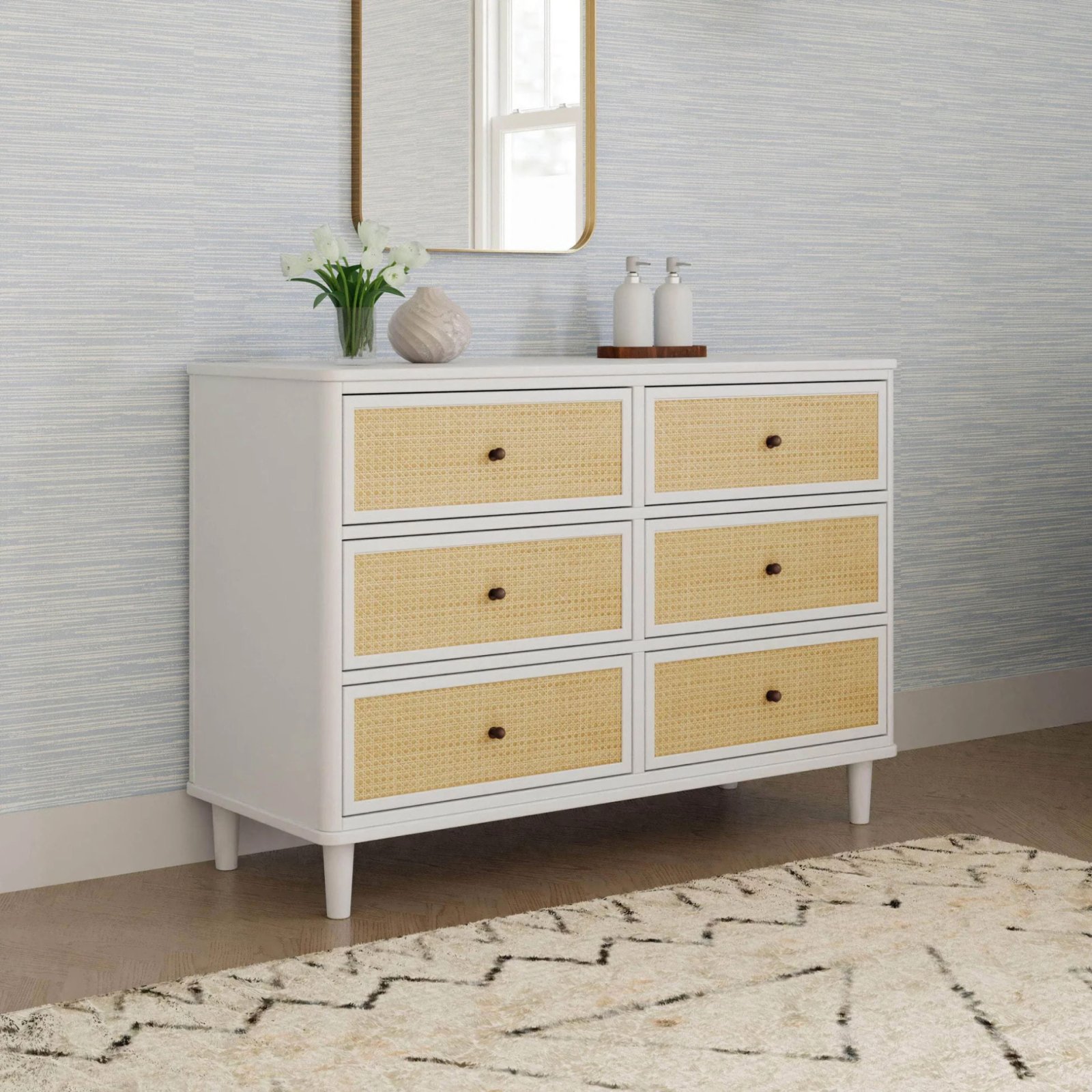 Marin with Cane 6 Drawer - Warm White and Honey Cane