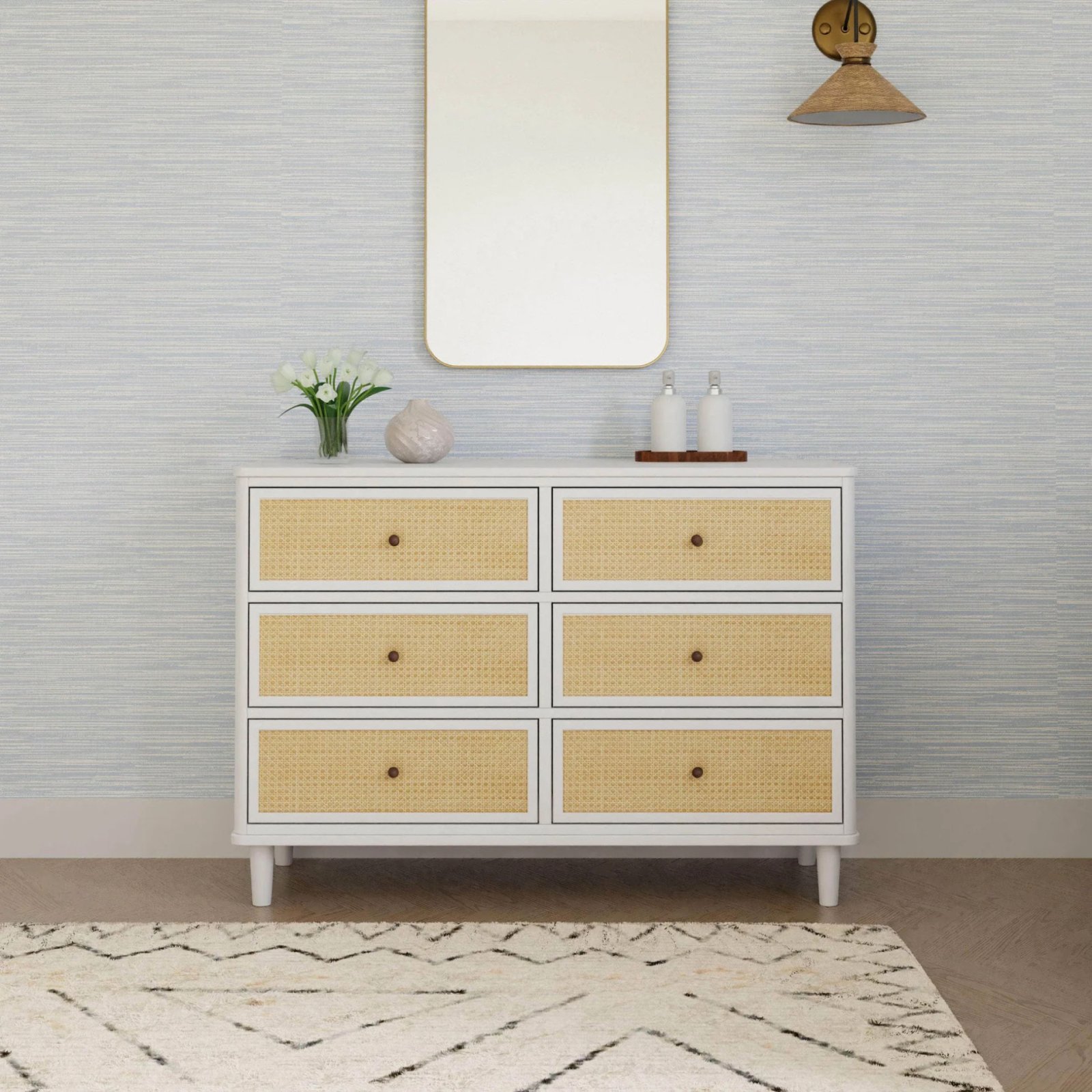 Marin with Cane 6 Drawer - Warm White and Honey Cane